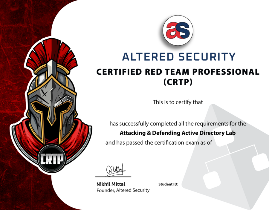 Certified Red Team Professional (CRTP)